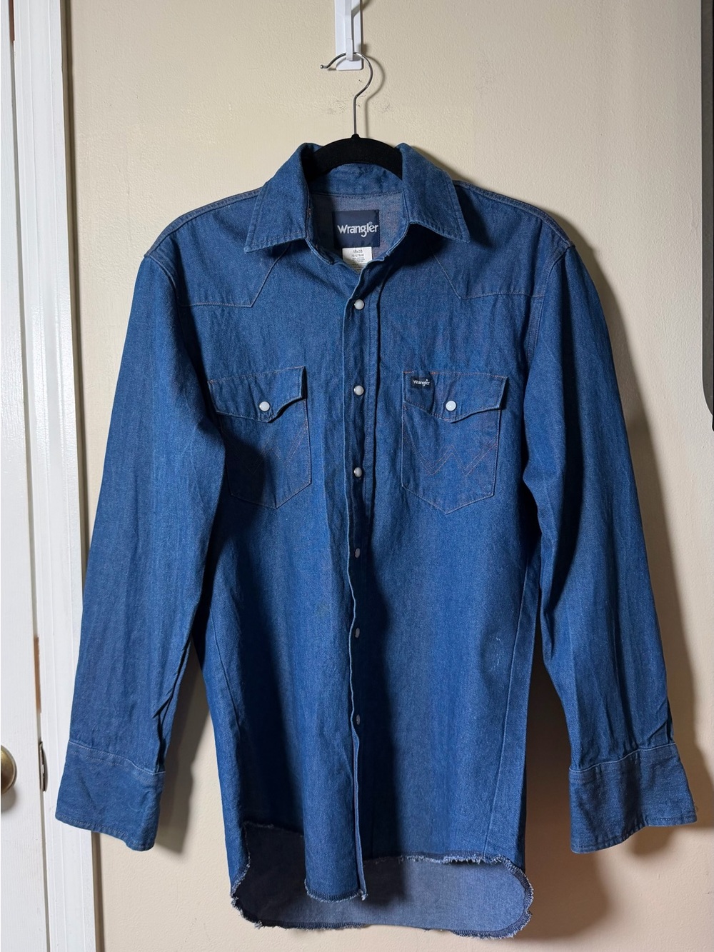 Wrangler Western Denim Pearl Snap Shirt 15x33 Cowboy Workwear